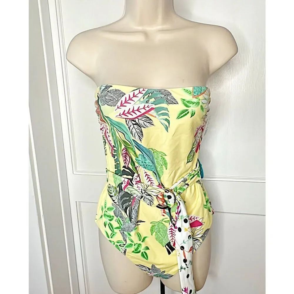 WET Alexis Strapless One piece Reversible Swimsuit Yellow Floral Nwt